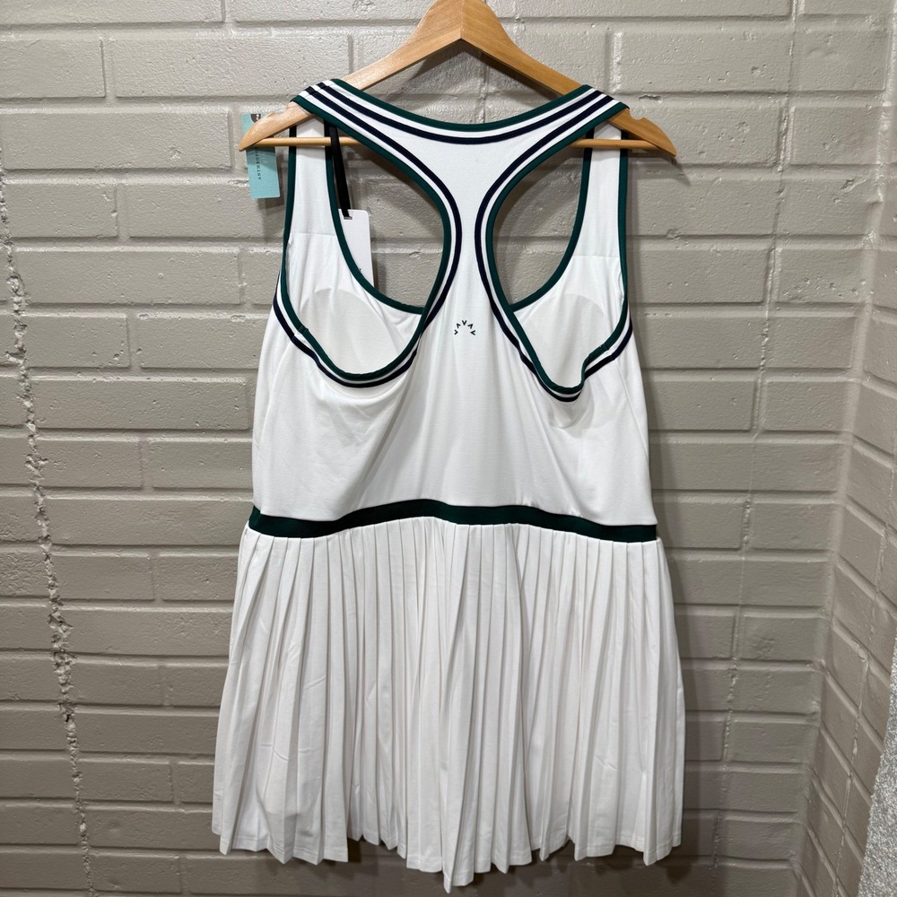 Varley Jane Court Dress NWT 1X White Forest Green Pleated Tennis Prep Golf Dress - Picture 9 of 16